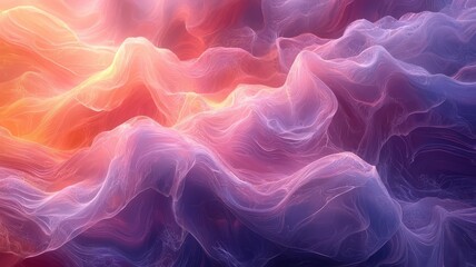 Fototapeta premium Abstract flowing waves in vibrant hues of pink, purple, and orange, creating a dreamy, ethereal atmosphere perfect for modern design and artistic projects.