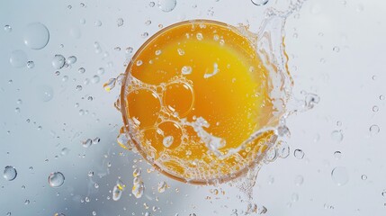 Orange juice splashing out of a glass with fruits on a gray background ,Parts of bright oranges and water splashes ,Fresh yellow oranges on a white background