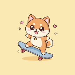 Cute Cat Skateboarding Cartoon Illustration