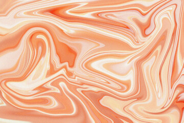 Fototapeta premium Vibrant orange and white abstract background with swirling marble texture.
