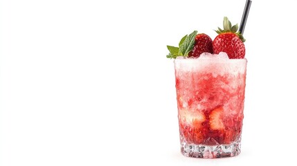 Milkshake with raspberry and cream isolated,Tasty Strawberry smoothie on white background
