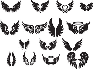 vector angel wings line art style. Classic wings tribal tattoo With a black background