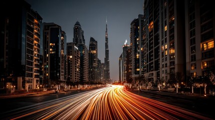 Obraz premium City lights blur urban road