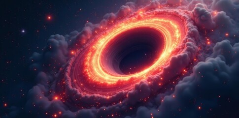 Fototapeta premium Abstract image of glowing supermassive black hole with cosmic dust and gas, galaxy, astronomy, deep space