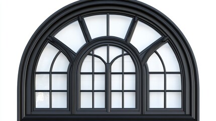 Obraz premium Black arched window with multiple panes.