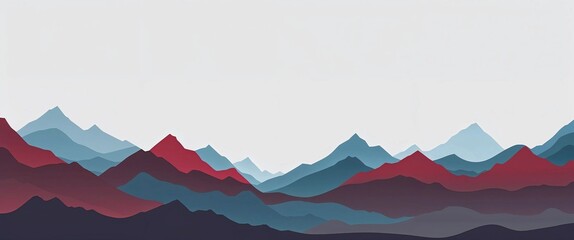 A minimalist digital illustration featuring a landscape of mountain silhouettes. The style is characterized by a clean, vector-like appearance with smooth gradients.