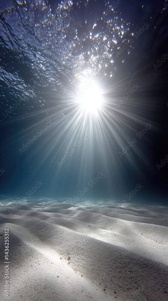 Poster sunlight dances on white sand beneath calm waters creating an abstract underwater scene