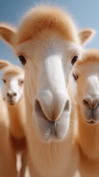Adorable animals tilt their heads to the camera in a captivating wide angle view under soft daylight