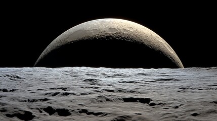 A stunning view of the lunar horizon showcasing the moon's surface and space backdrop.