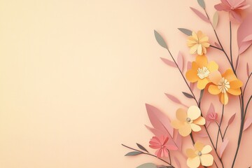 Naklejka premium Delicate paper flowers create a soft, spring-inspired design.