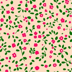Floral Seamless Repeating Pattern With Cute Pink Flowers And Green Leaves