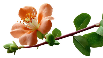 Apricot Blossom on Branch: Delicate apricot blossom bursts forth on a slender branch, showcasing intricate details of nature's design and gentle aesthetics of botanical beauty.