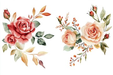 Charming watercolor floral designs for weddings and invitations, lovely botanical arrangements featuring roses and greenery for heartfelt messages and celebrations