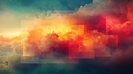 Naklejka premium Vibrant abstract clouds with layered textures, showcasing a stunning sunset palette, perfect for backgrounds or creative projects.