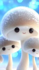 Obraz premium Charming mushrooms gazing curiously from a forest floor perspective under soft daylight