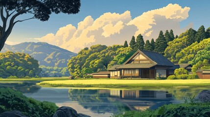 Serene Japanese Countryside Landscape