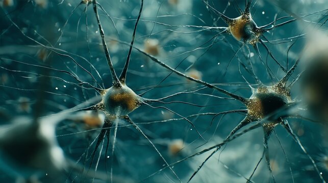 Close-up of neurons highlighting their intricate structure and connections.