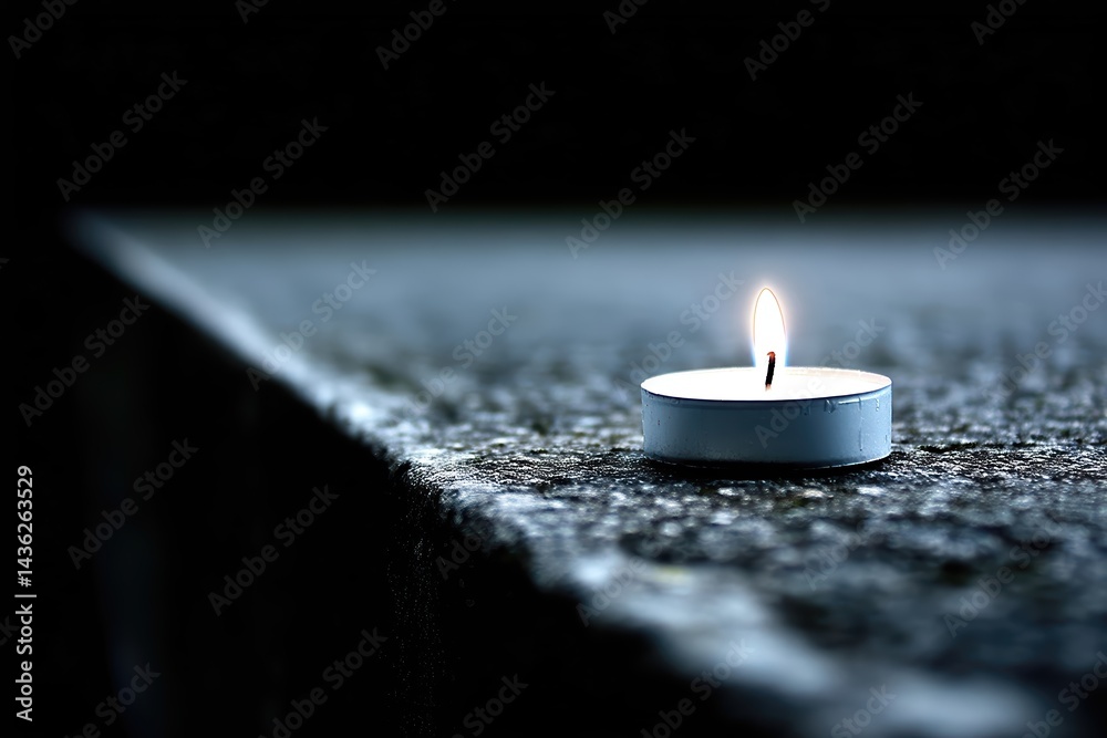 Aufkleber flickering candlelight flickers alone on a stone surface in a quiet moment of solitude