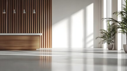 Obraz premium Sleek Modern Reception Area of an Office Building with Natural Light