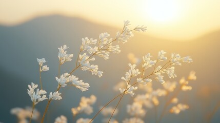 Obraz premium Gentle sunset illuminates delicate wildflowers