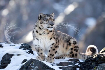 Obraz premium snow leopard on the rocks