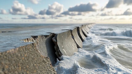 Coastal breakwater waves crashing