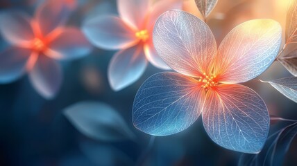 Fototapeta premium Delicate glowing flowers in soft focus, radiating warmth and tranquility, perfect for nature-themed designs and wellness branding.