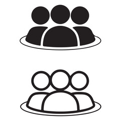 Minimalist Group Icon – Solid and Outline People Symbols with Circular Frames.. minimalist, group, icon, people, team, outline, solid, silhouette, symbol, avatar