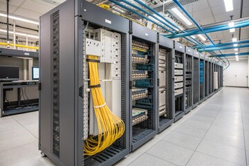 Telecommunication optical rack in the data center - generated by ai