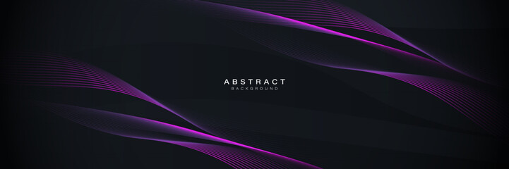 Abstract Purple Light Wave Lines on Black Background for Modern Design