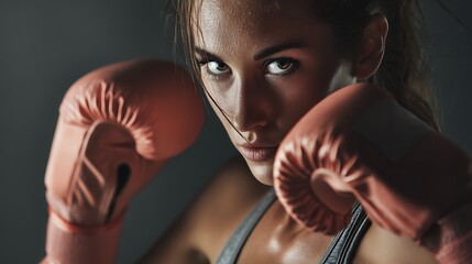 Determined female boxer, close-up
