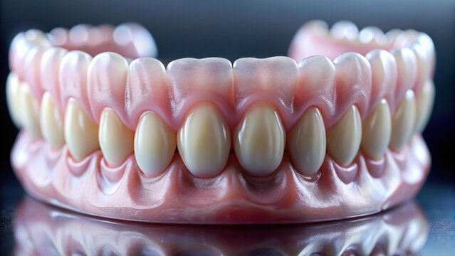 Close-up Detailed View of a Full Denture Model Showing Realistic Tooth and Gum Structure