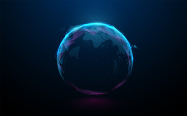 Futuristic Digital Earth Globe in Polygonal Style on Dark Background