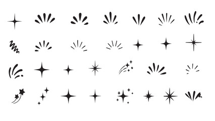 Doodle Sparkle Vector Set | Hand-Drawn Shining Stars, Comic Bursts, Light Flashes, Twinkle Effects, and Firework Elements