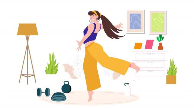 2D Vector Animation Of Girl Doing Dance Warmup