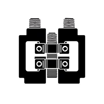 A black and white illustration of a dual connector, showing detailed mechanical parts