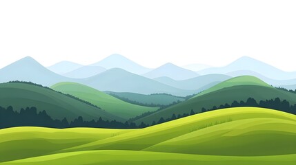 Foggy Green Grasslands Under a Clear Sky in a Vector Illustration