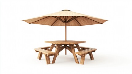 Rustic Wooden Picnic Table with Benches and Sun Shade for Outdoor Dining