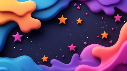 Colorful Abstract Night Sky with Stars and Waves
