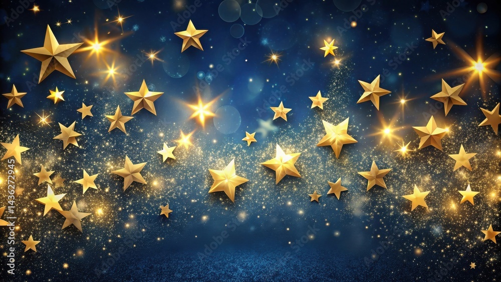 Poster celestial celebration a dazzling array of golden stars shimmering on a deep blue galaxy backdrop