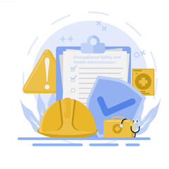 Occupational safety and protection. Occupational safety regulations and employee life insurance coverage from the company. Landing page template. Flat style illustration.