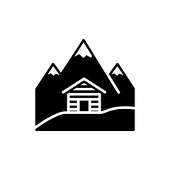 Chalet Style House in Mountain Landscape Black Icon