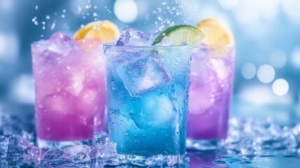 Three Colorful Icy Cocktails with Citrus Garnish