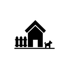 Fenced House with Pet Dog Outside Icon