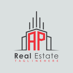 Naklejka premium initial monogram logo for real estate with Home and Building shape creative design. 
