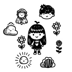 Cute kid scribble doodle icons set. Hand drawn childish funny simple vector illustrations .eps