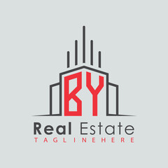 Obraz premium initial monogram logo for real estate with Home and Building shape creative design. 
