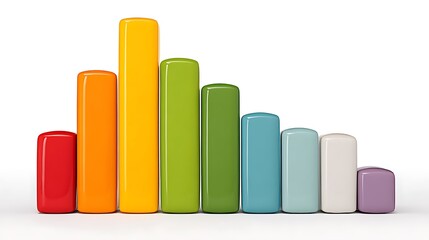 A colorful bar graph depicting a downward trend, with bars arranged from tallest to shortest and ranging in color from red to purple