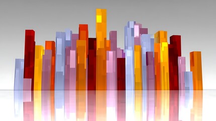 Obraz premium Abstract city skyline with colorful blocks reflecting on a surface