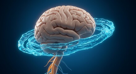 Brain with protective aura, concept of mental health and intellect